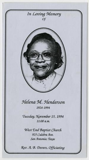 Primary view of object titled '[Funeral Program for Helena M. Henderson, November 15, 1994]'.