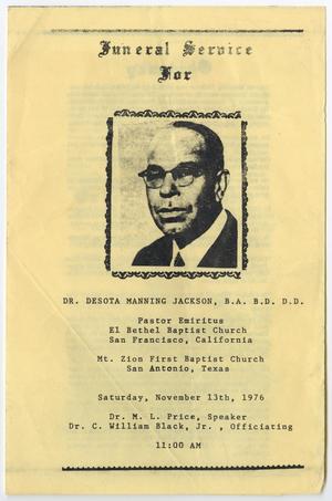 Primary view of object titled '[Funeral Program for Desota Manning Jackson, November 13, 1976]'.