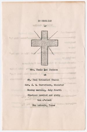 Primary view of object titled '[Funeral Program for Mamie Lee Jackson, July 4, 1960]'.