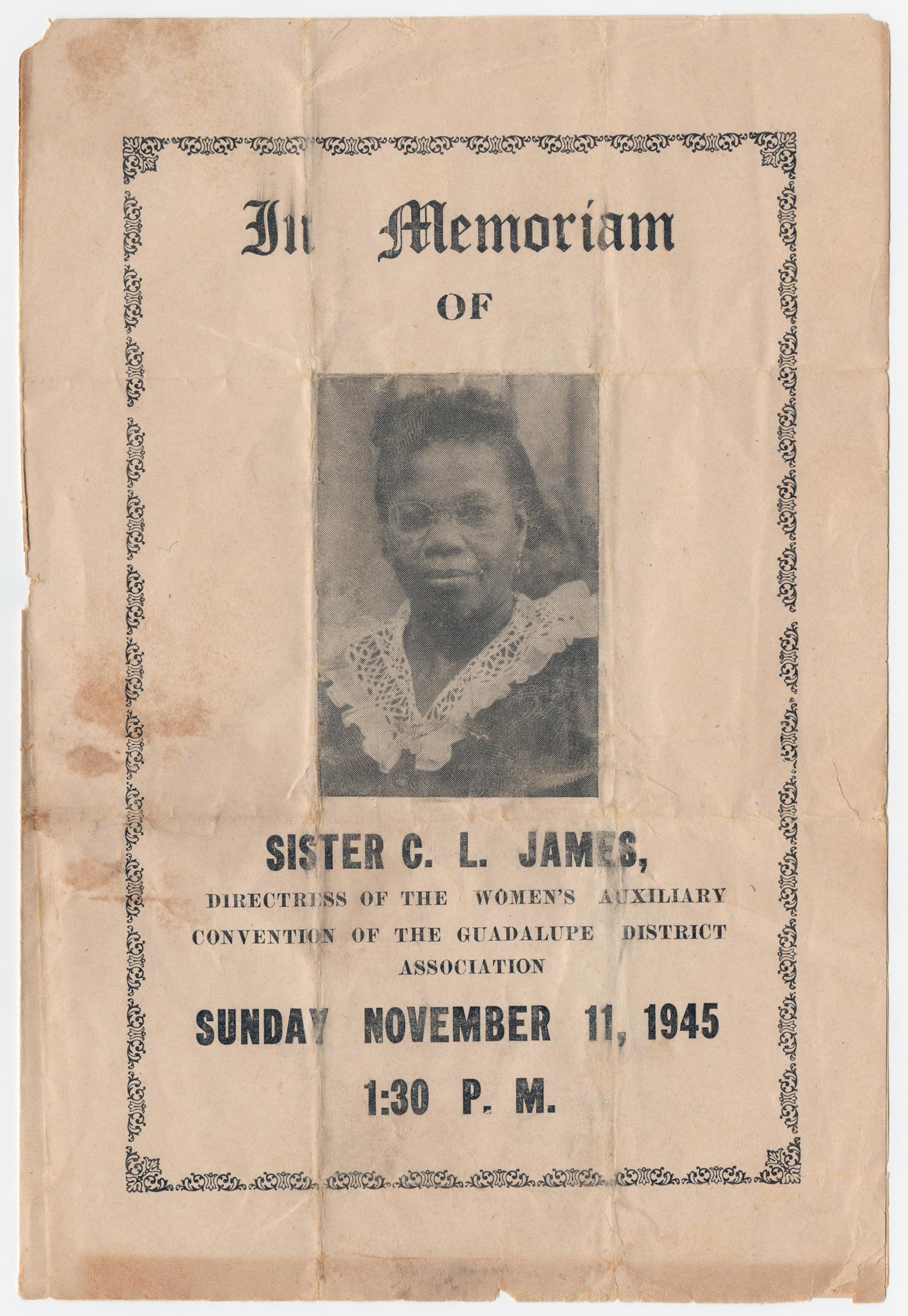 [Funeral Program for C. L. James, November 11, 1945]
                                                
                                                    [Sequence #]: 1 of 3
                                                
