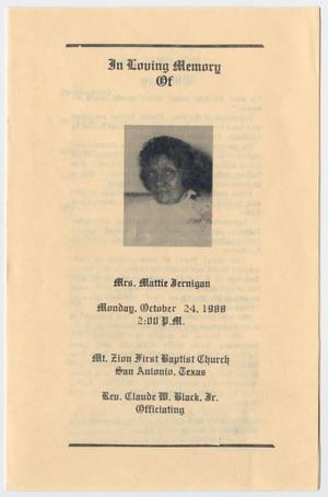 Primary view of object titled '[Funeral Program for Mattie Jernigan, October 24, 1988]'.