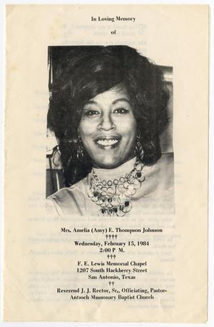 Primary view of [Funeral Program for Amelia E. Thompson Johnson, February 15, 1984]
