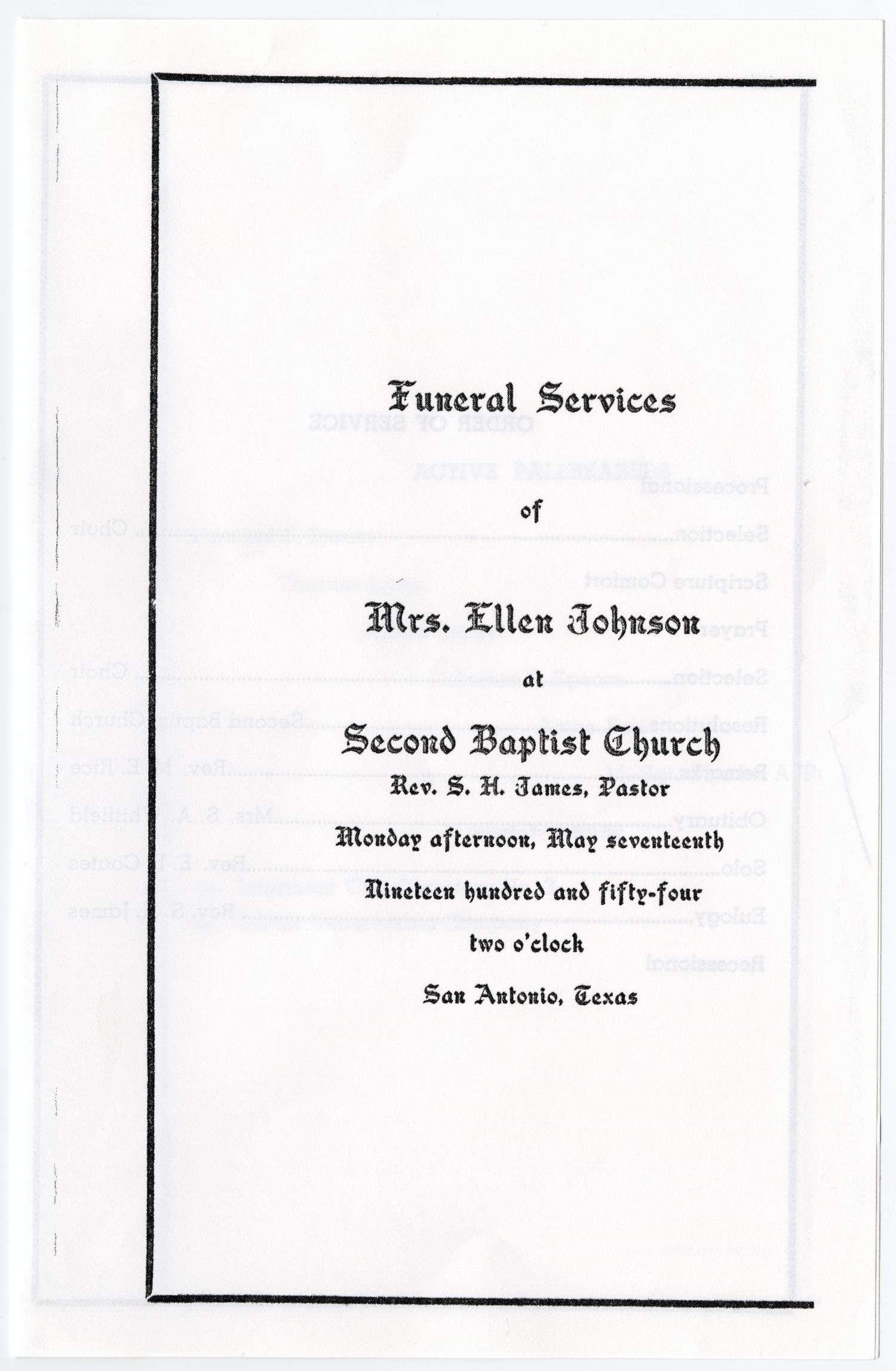 [Funeral Program for Ellen Johnson, May 17, 1954]
                                                
                                                    [Sequence #]: 1 of 3
                                                