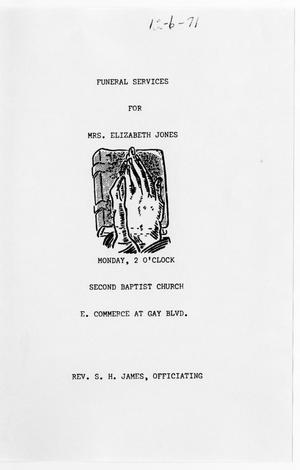 Primary view of object titled '[Funeral Program for Elizabeth Jones, December 6, 1971]'.