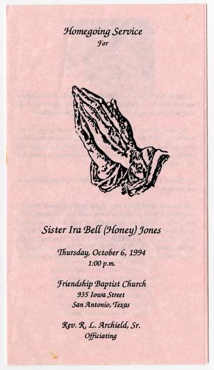 Primary view of object titled '[Funeral Program for Ira Bell Jones, October 6, 1994]'.