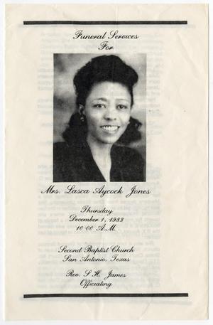 Primary view of object titled '[Funeral Program for Lasca Aycock Jones, December 1, 1983]'.