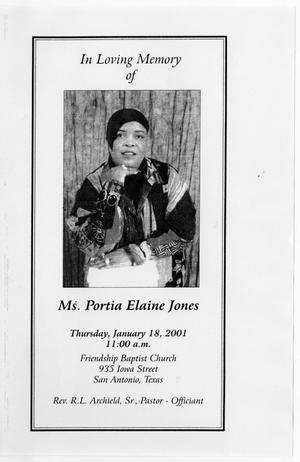 Primary view of object titled '[Memorial Program for Portia Elaine Jones, January 13, 2001]'.