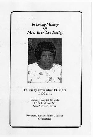 Primary view of object titled '[Funeral Program for Ever Lee Kelley, November 13, 2003]'.