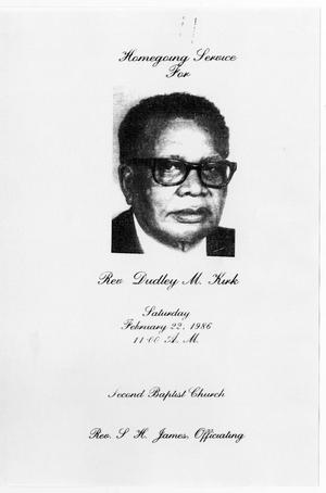Primary view of object titled '[Funeral Program for Dudley M. Kirk, February 22, 1986]'.