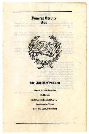 Primary view of object titled '[Funeral Program for Joe McCracken, March 29, 1980]'.