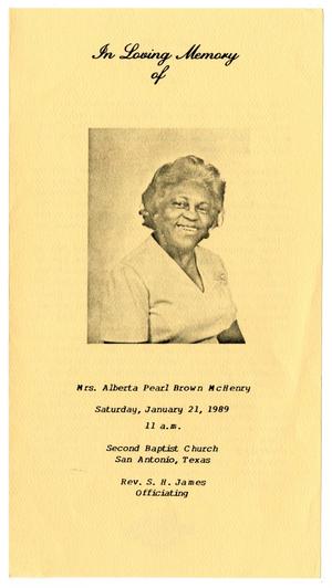 Primary view of object titled '[Funeral Program for Alberta Pearl Brown McHenry, January 21, 1989]'.