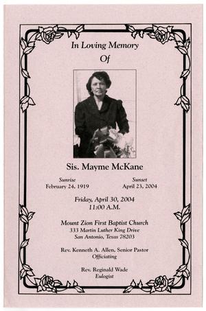 Primary view of object titled '[Funeral Program for Mayme McKane, April 30, 2004]'.