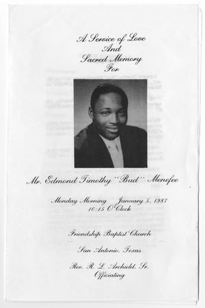 Primary view of object titled '[Funeral Program for Edmond Timothy Menefee, January 5, 1987]'.