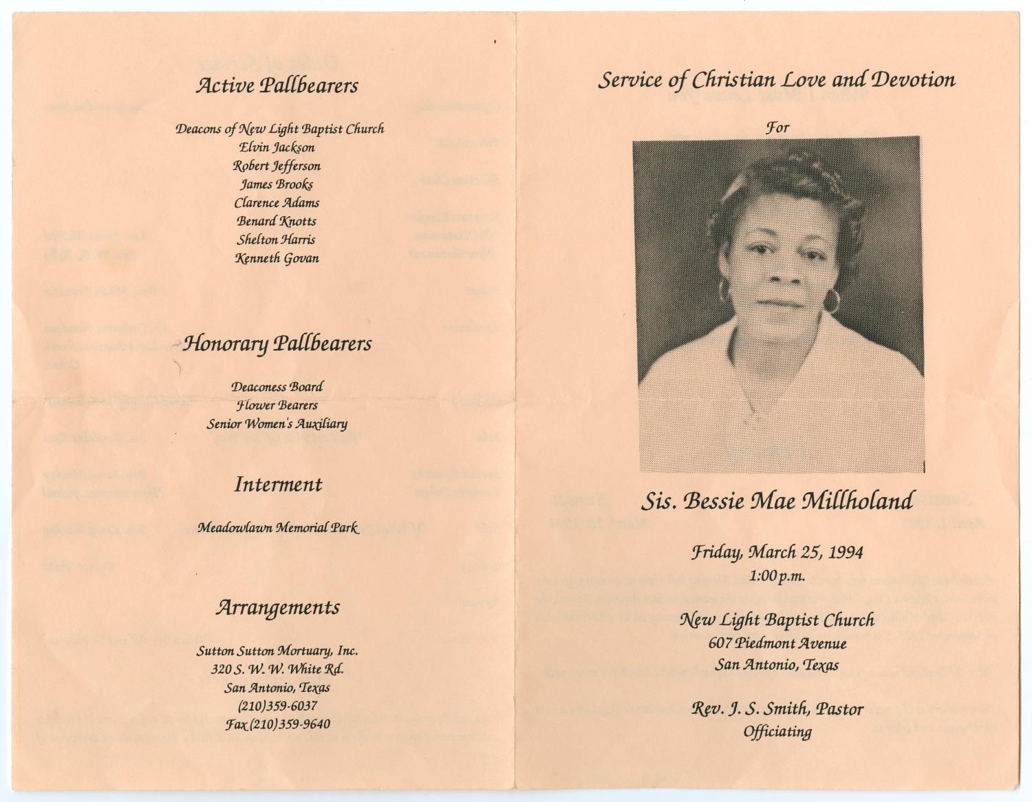 [Funeral Program for Bessie Mae Millholand, March 25, 1994]
                                                
                                                    [Sequence #]: 3 of 3
                                                