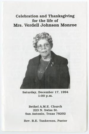 Primary view of object titled '[Funeral Program for Verdell Johnson Monroe, December 17, 1994]'.