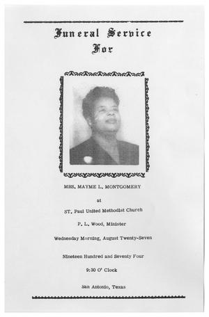 Primary view of object titled '[Funeral Program for Mayme L. Montgomery, August 27, 1974]'.