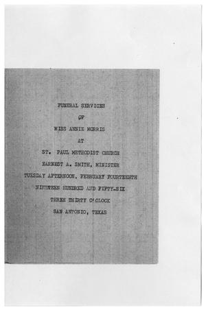 Primary view of object titled '[Funeral Program for Annie Morris, February 14, 1956]'.