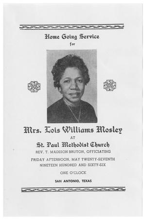 Primary view of object titled '[Funeral Program for Lois Williams Mosley, May 27, 1966]'.