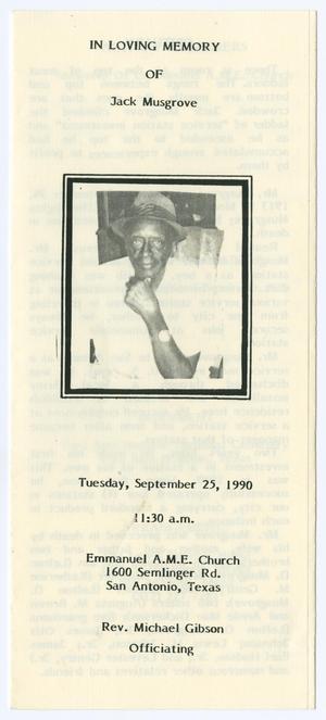 Primary view of object titled '[Funeral Program for Jack Musgrove, September 25, 1990]'.