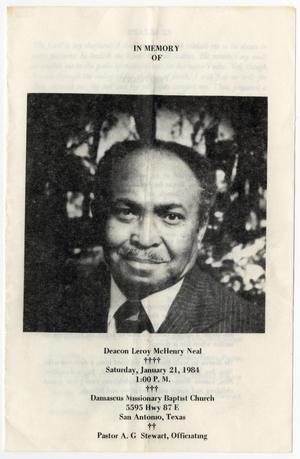 Primary view of [Funeral Program for Leroy McHenry Neal, January 21, 1984]