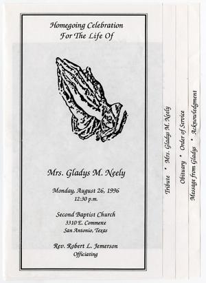 Primary view of object titled '[Funeral Program for Gladys M. Neely, August 26, 1996]'.