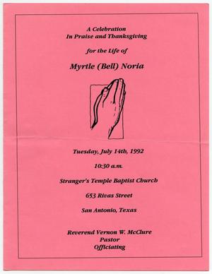 Primary view of object titled '[Funeral Program for Myrtle Noria, July 14, 1992]'.