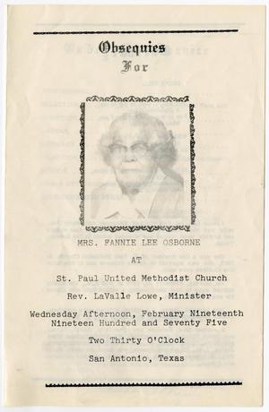 Primary view of object titled '[Funeral Program for Fannie Lee Osborne, February 19, 1975]'.
