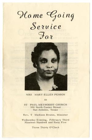 Primary view of object titled '[Funeral Program for Mary Ellen Penson, February 3, 1965]'.
