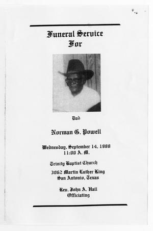 Primary view of object titled '[Funeral Program for Norman G. Powell, September 14, 1988]'.