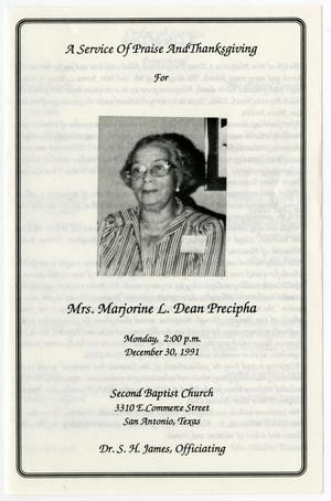 Primary view of object titled '[Funeral Program for Marjorine L. Dean Precipha, December 30, 1991]'.