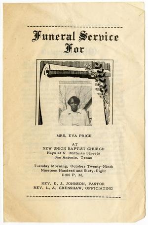 Primary view of object titled '[Funeral Program for Eva Price, October 29, 1968]'.