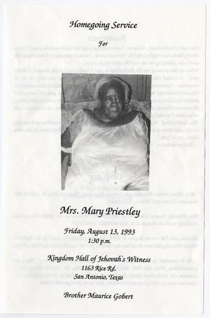 Primary view of object titled '[Funeral Program for Mary Priestley, August 13, 1993]'.