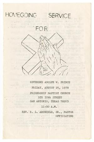 Primary view of object titled '[Funeral Program for Adolph W. Prince, August 25, 1978]'.