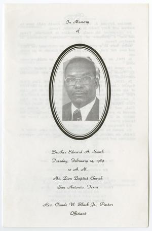 Primary view of object titled '[Funeral Program for Edward A. Smith, February 14, 1989]'.