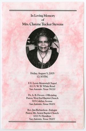 Primary view of object titled '[Funeral Program for Clarene Tucker Stevens, August 5, 2005]'.