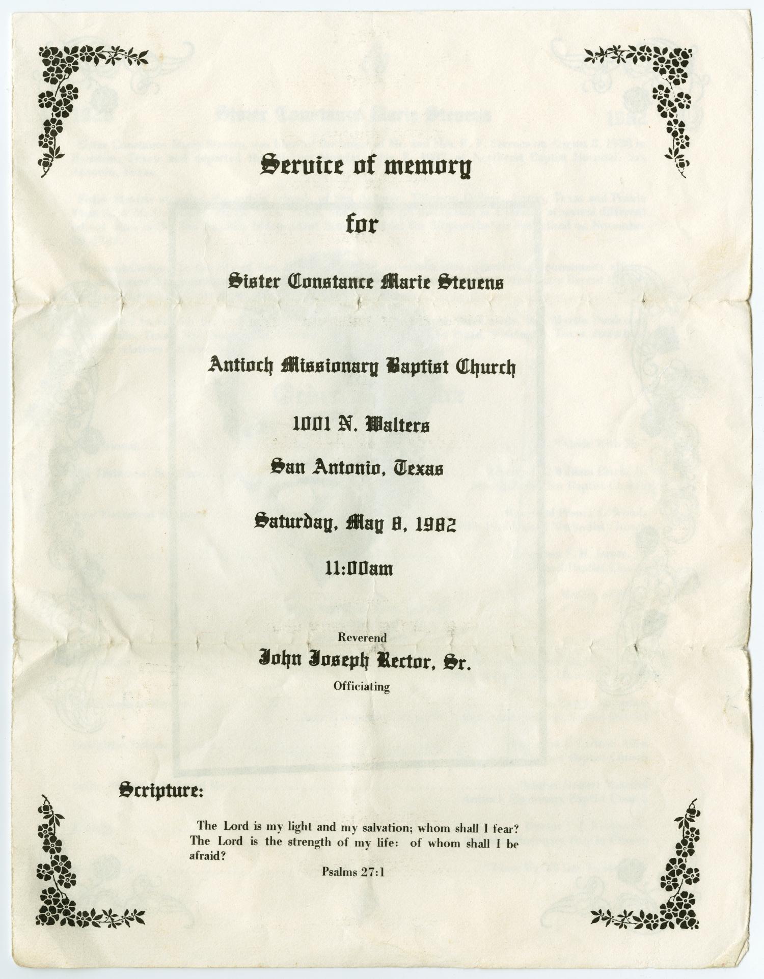 [Funeral Program for Constance Marie Stevens, May 8, 1982]
                                                
                                                    [Sequence #]: 1 of 4
                                                
