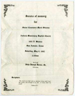 Primary view of object titled '[Funeral Program for Constance Marie Stevens, May 8, 1982]'.
