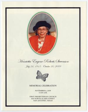 Primary view of object titled '[Memorial Program for Henrietta Eugene Roberts Stevenson, November 6, 2009]'.