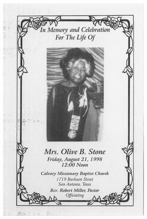 Primary view of object titled '[Funeral Program for Olive B. Stone, August 21, 1998]'.