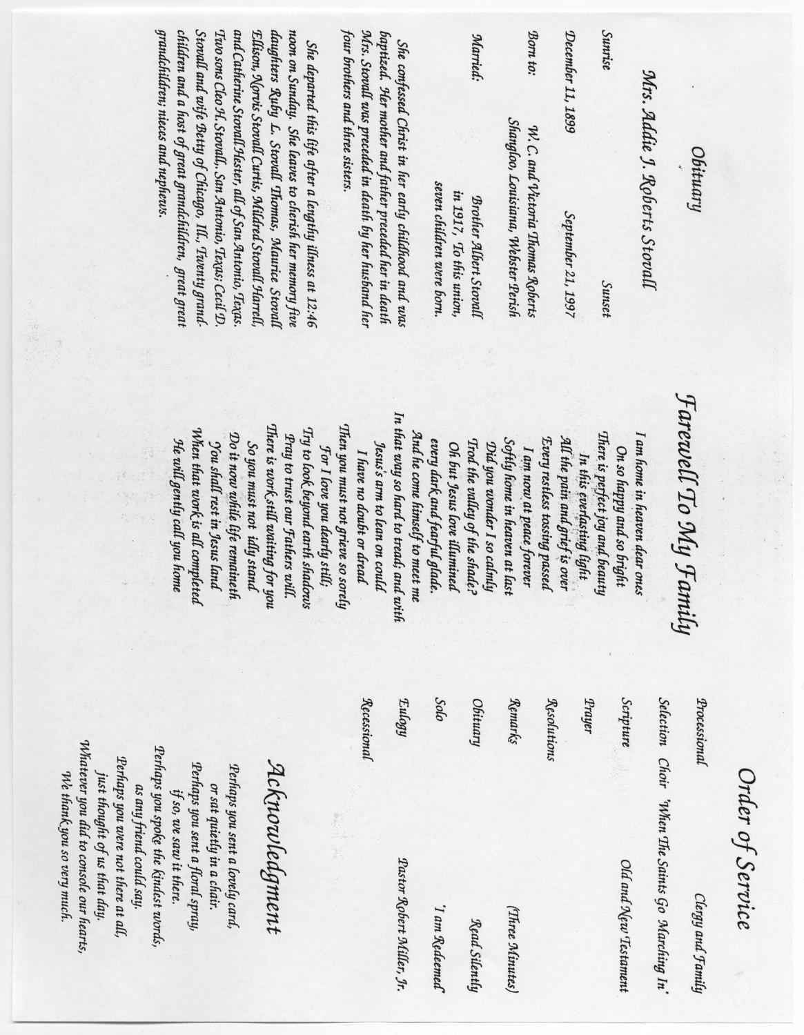 [Funeral Program for Addie J. Roberts Stovall, September 26, 1997]
                                                
                                                    [Sequence #]: 2 of 5
                                                