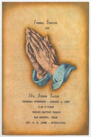 Primary view of object titled '[Funeral Program for Andrew Taylor, January 3, 1984]'.