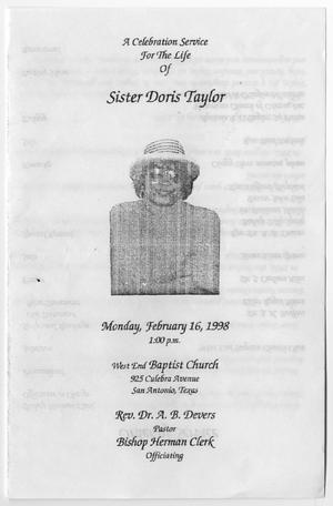 Primary view of object titled '[Funeral Program for Doris Taylor, February 16, 1998]'.