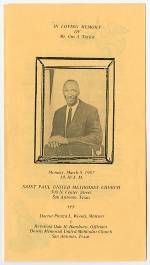 Primary view of object titled '[Funeral Program for Gus A. Taylor, March 8, 1982]'.