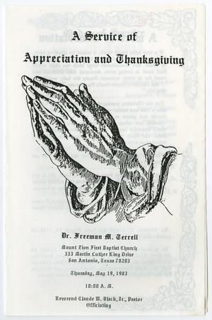 Primary view of object titled '[Funeral Program for Freeman M. Terrell, May 19, 1983]'.