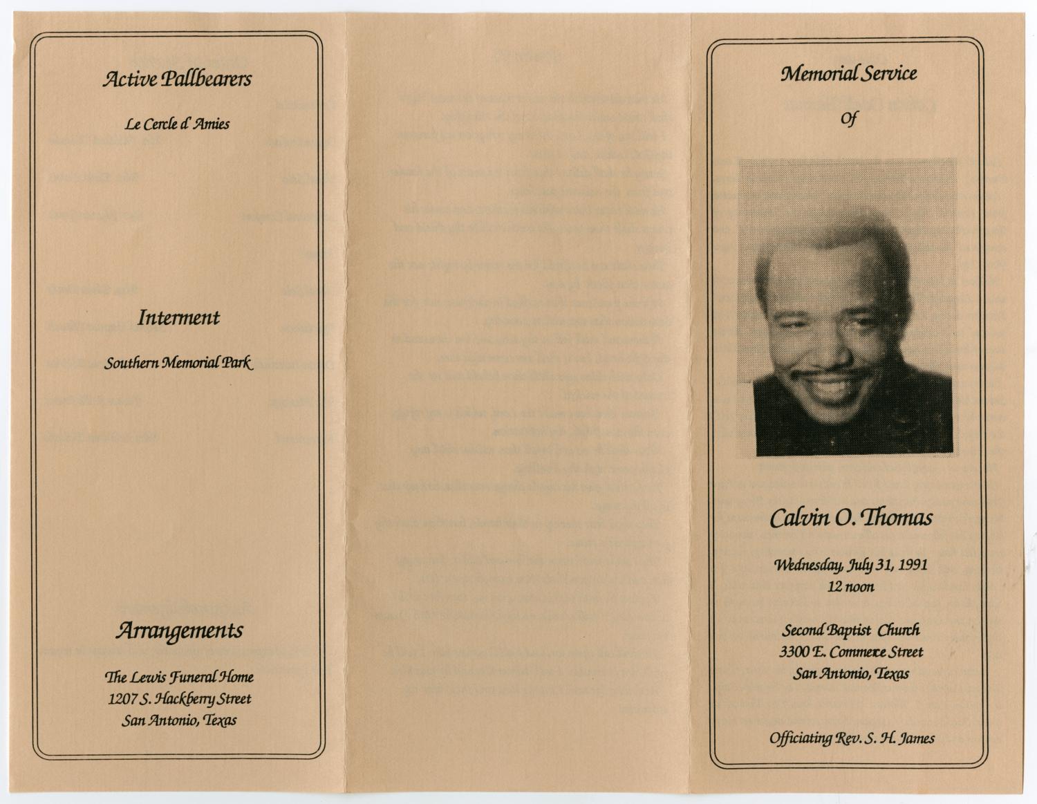 [Funeral Program for Calvin Odel Thomas, July 31, 1991]
                                                
                                                    [Sequence #]: 3 of 3
                                                