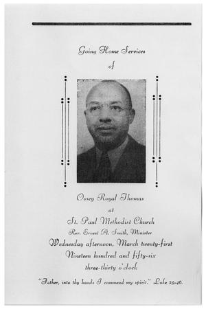 Primary view of object titled '[Funeral Program for Ossey Royal Thomas, March 21, 1956]'.