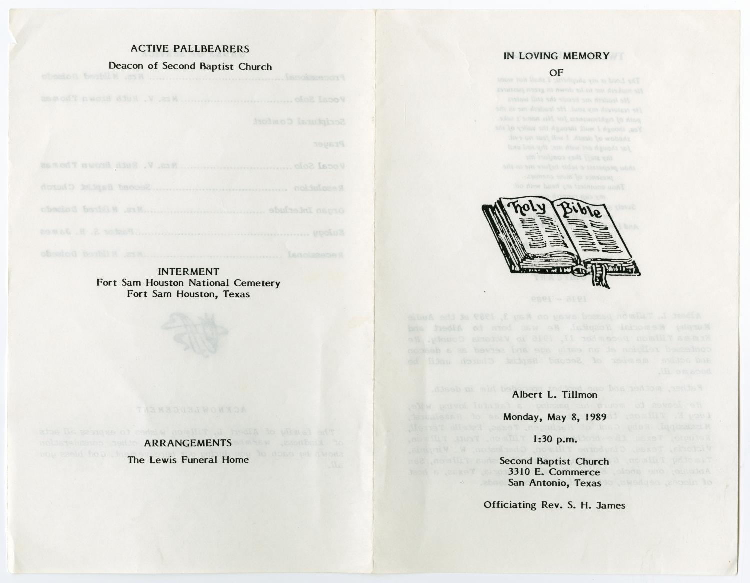 [Funeral Program for Albert L. Tillmon, May 8, 1989]
                                                
                                                    [Sequence #]: 3 of 3
                                                