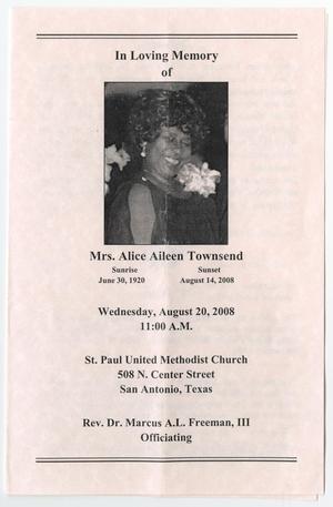 Primary view of object titled '[Funeral Program for Alice Aileen Townsend, August 20, 2008]'.