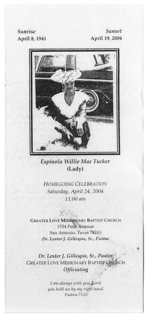 Primary view of object titled '[Funeral Program for Espinola Willie Mae Tucker, April 24, 2004]'.