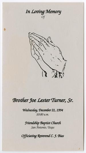 Primary view of object titled '[Funeral Program for Joe Lester Turner, Sr., December 21, 1994]'.